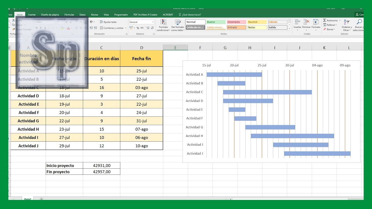 C&oacute;mo crear un DIAGRAMA de GANTT en Excel [ Cronograma usando los gr&aacute;ficos ]
