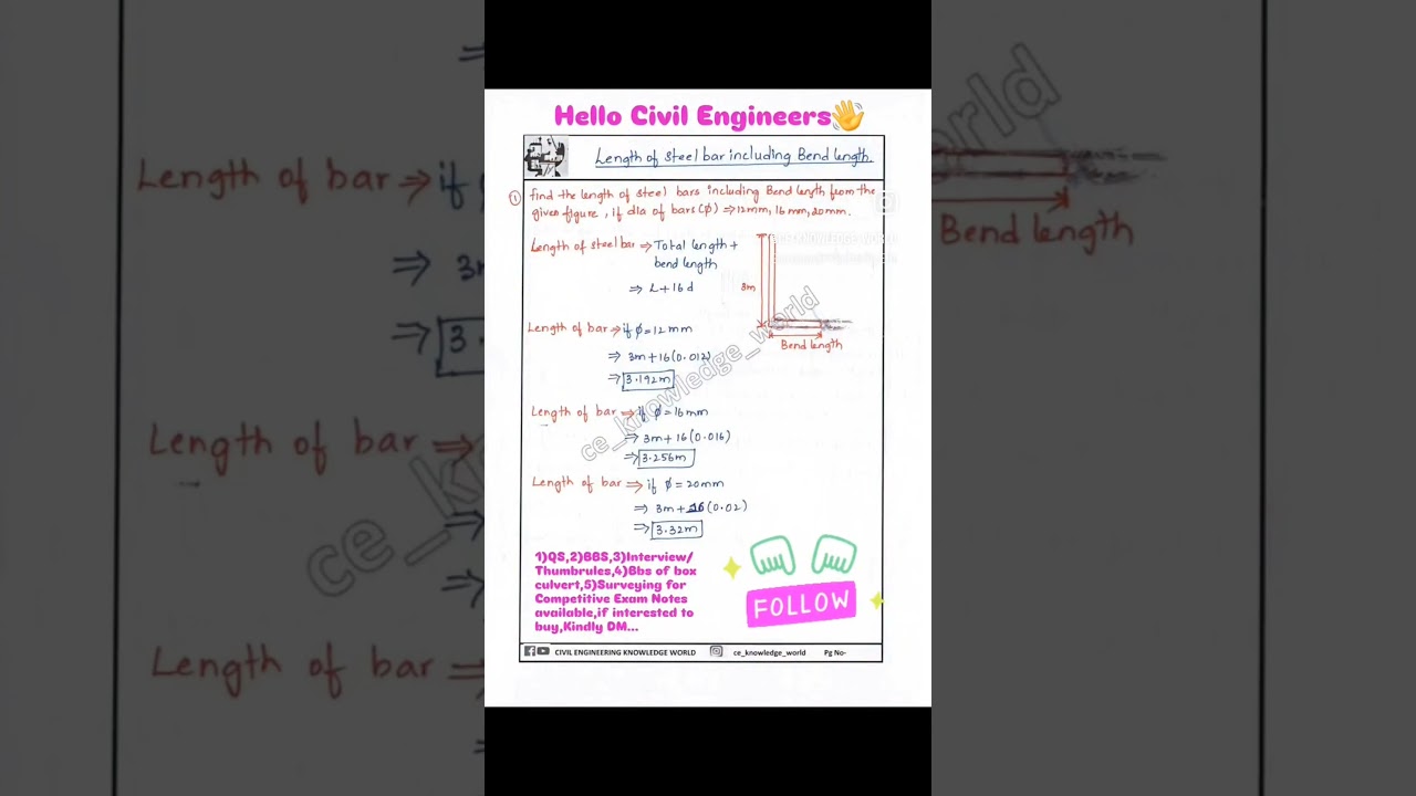 How to Calculate the Length of the steel bar including Bend Length..?? #civil #civilconcepts