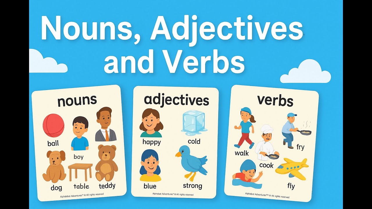 Nouns, Adjectives & Verbs Song Slow Version  Learn Grammar with Music