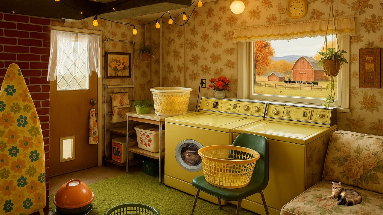 Cozy Autumn Farm Laundry Room Ambience 🍂 | Vintage Washing Machine & Relaxing Sounds