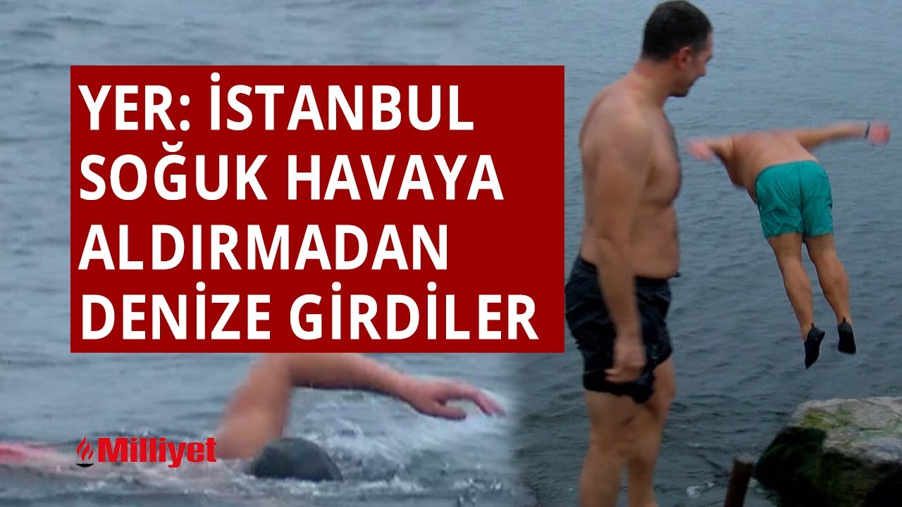 Yer: İstanbul... Soğuk havaya aldırmadan denize girdiler
