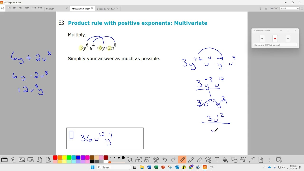 Algebra 1 Warm Up 1/13/26