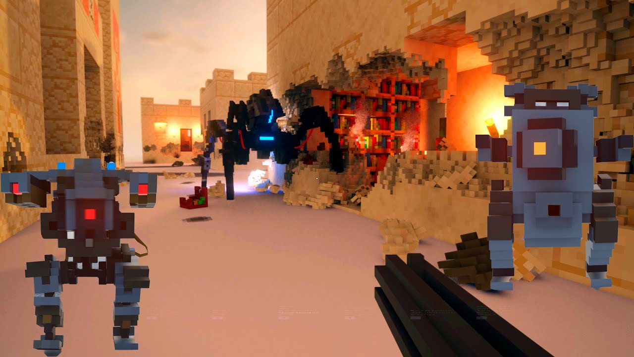 Fight with Robots in Minecraft Village Mega Teardown