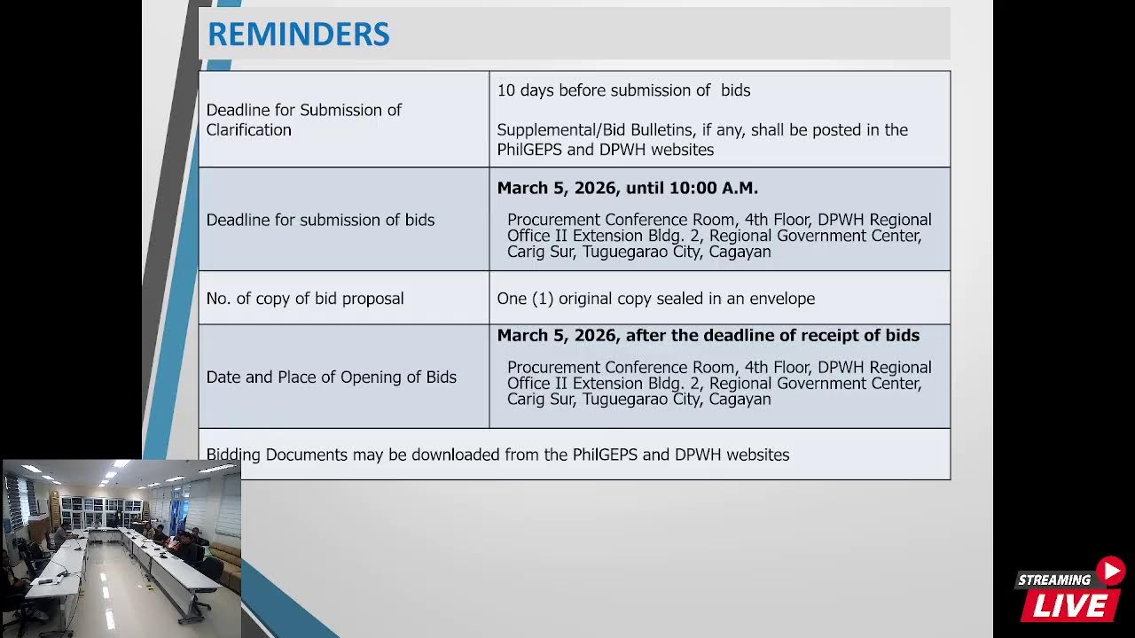 Procurement Livestream for DPWH Regional Office II on February 20, 2026