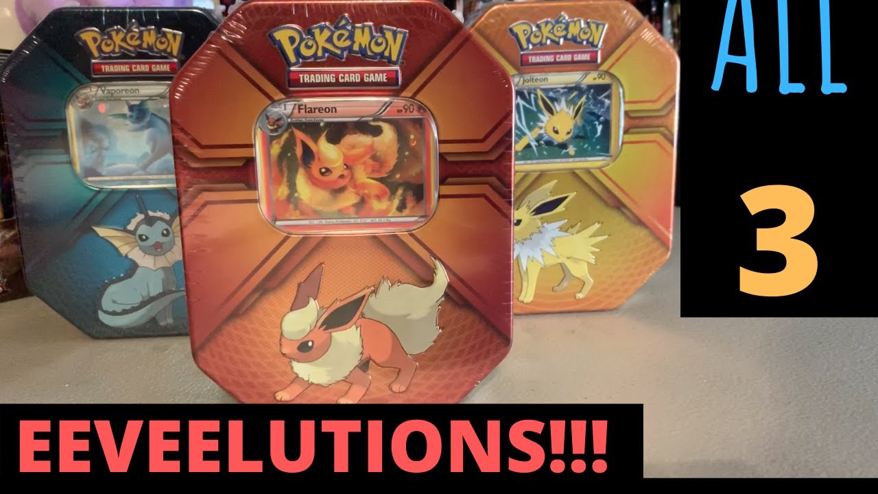 OPENING ALL THREE EEVEELUTION TINS! FLAREON, VAPOREON AND JOLTEON that is! Pokemon booster packs!