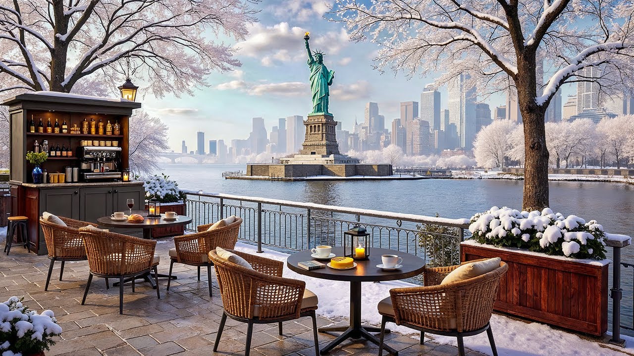 New York Winter Jazz ☕ Outdoor Café Ambience & Smooth Instrumental Jazz for Calm Focus, Study