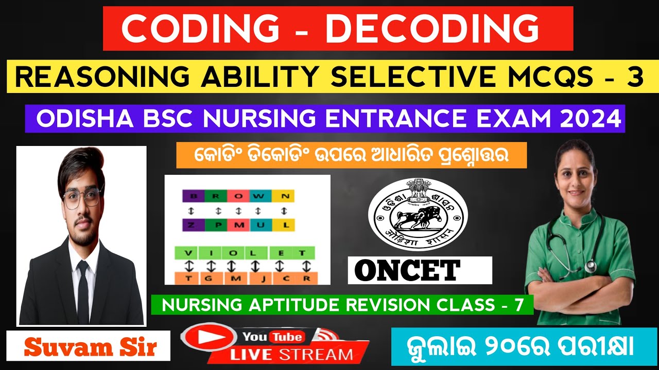 Coding - Decoding selective mcqs | Odisha bsc nursing entrance exam 2024