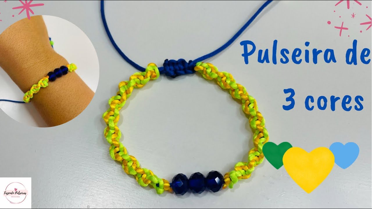 COMO FAZER PULSEIRA TORCIDINHA DE 3 CORES