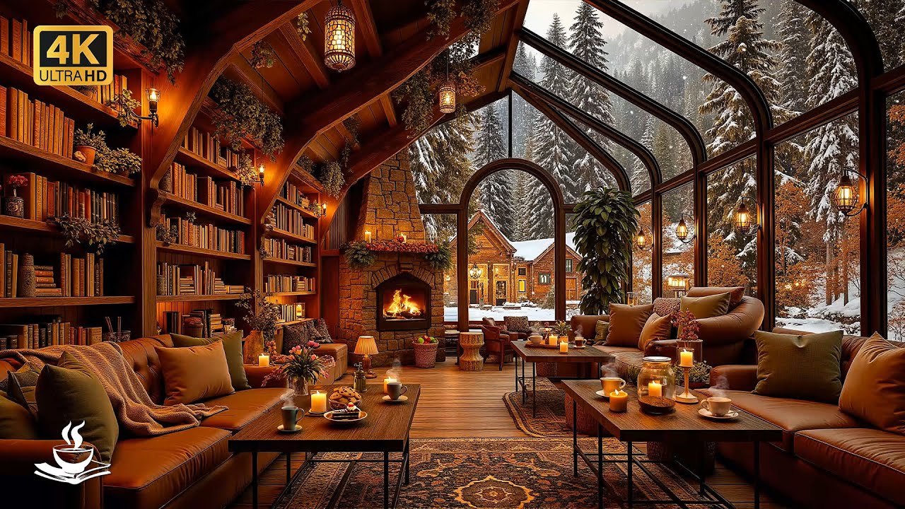 A Winter Library Where Time Slows Down ❄️ Smooth Jazz, Firelight and Snow Beyond the Glass