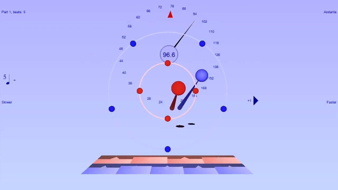 5:4 polyrhythm - gradually accelerating tempo - instruments for individual beats - Bounce Metronome