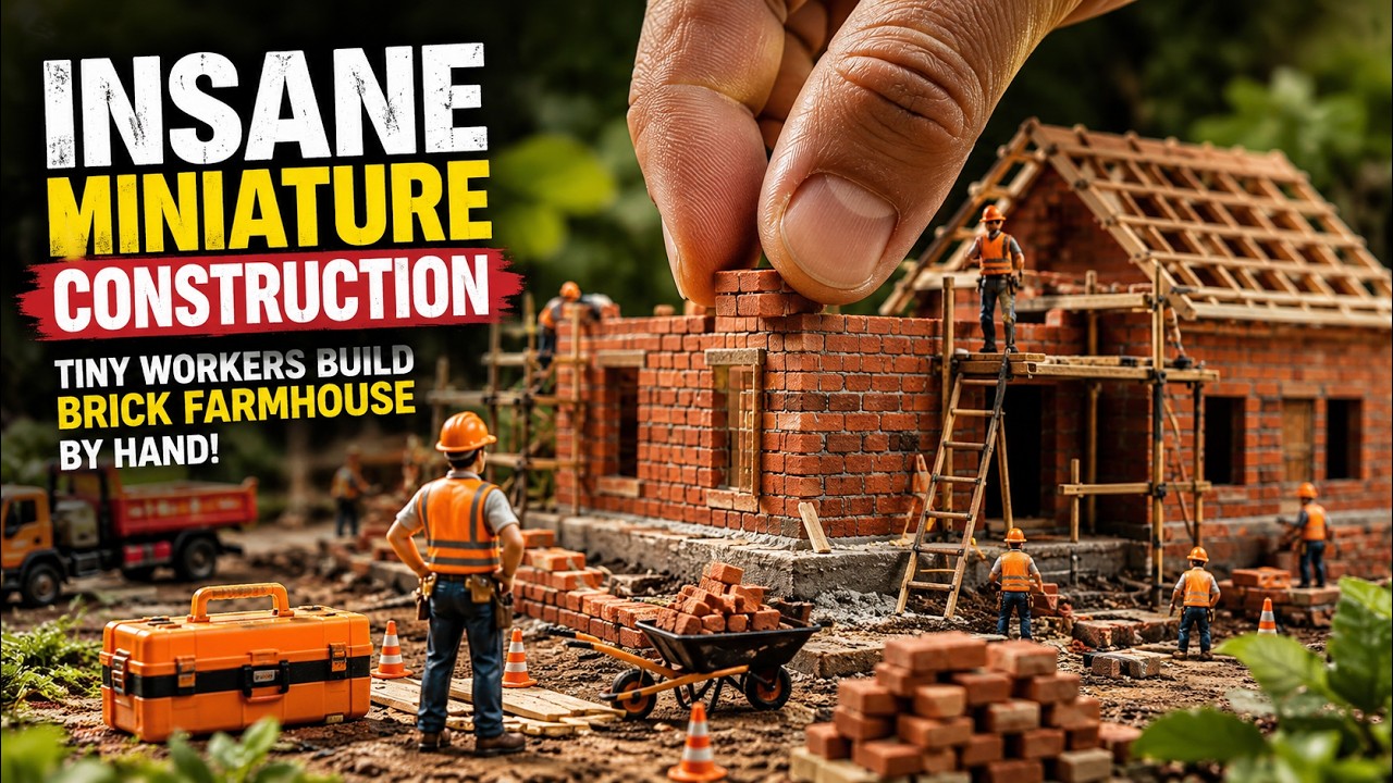 Insane Miniature Construction Timelapse | Tiny Workers Build a Brick Farmhouse by Hand in 8K macro