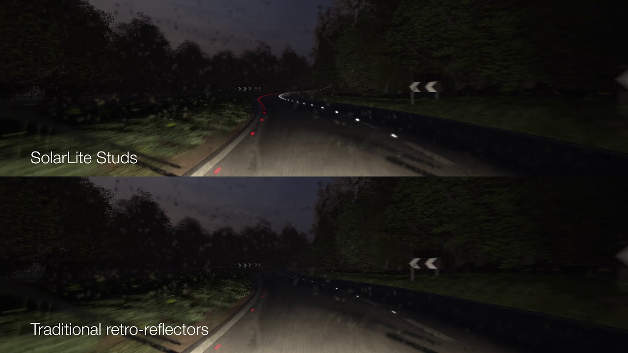 SolarLite Active Road Studs vs retro-reflective road studs in the rain