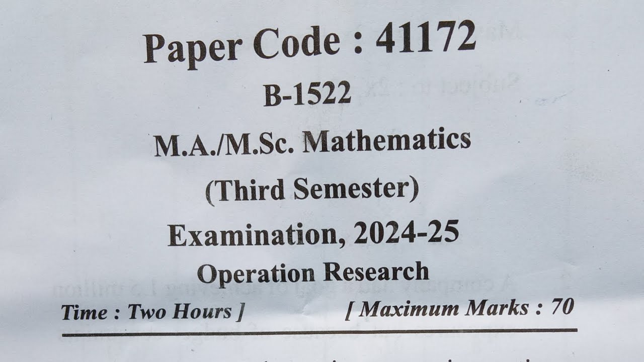 M.A./M.Sc. Mathematics 3rd Semester (Operation Research) Paper 2nd Question Paper 2024&ndash;25, MJPRU 