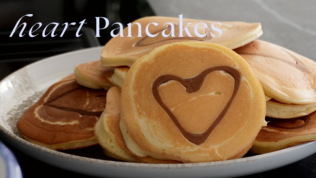 cute heart pancakes for valentine&rsquo;s day | silent cooking vlog
