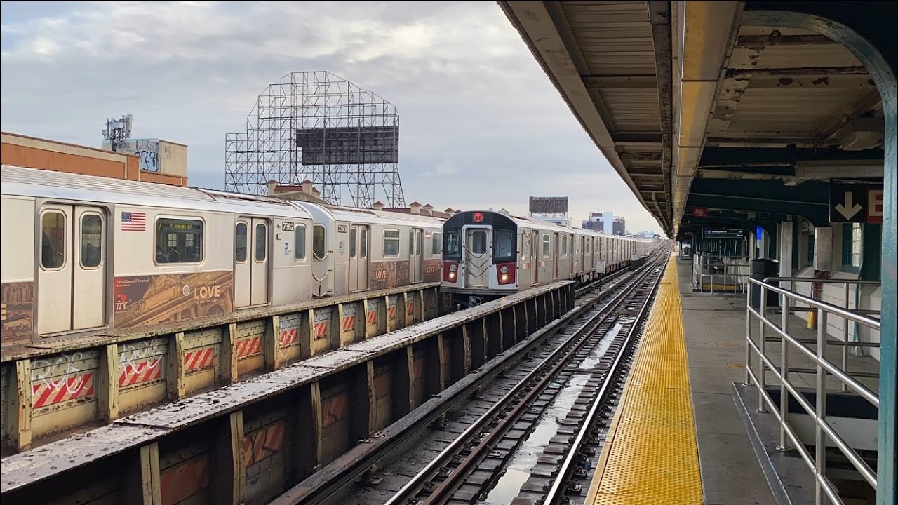 AM Rush Hour R188 7 Local/Express Trains At 33rd Street Rawson Street