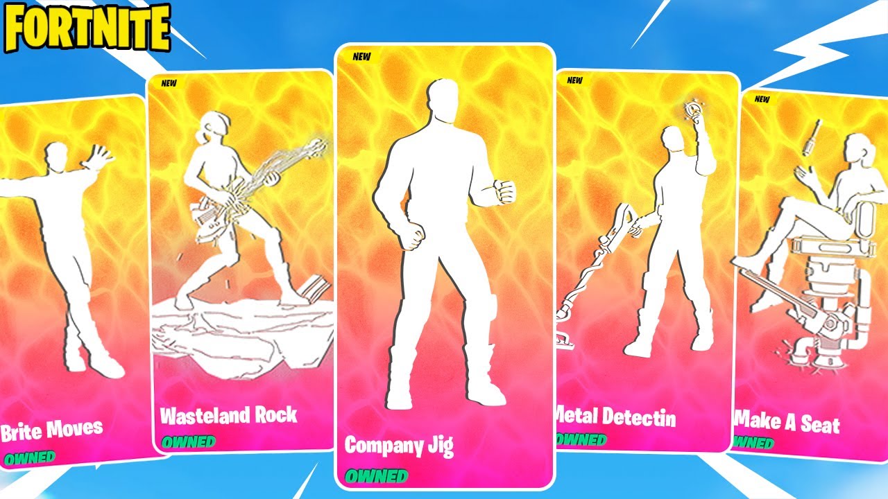 All New & Legendary Fortnite Dances & Emotes! (Company Jig, Brite Moves, Wasteland Rock)