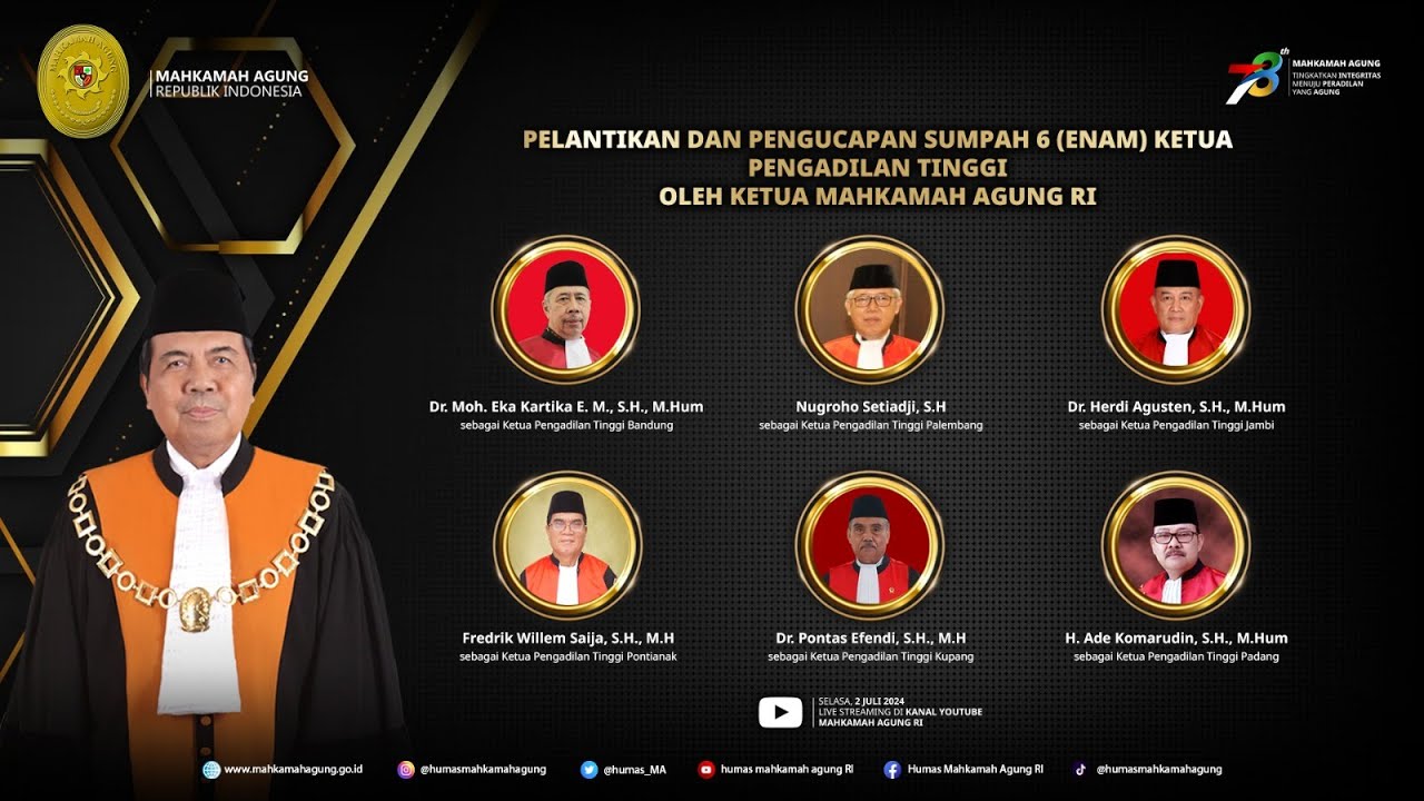 PELANTIKAN DAN PENGUCAPAN SUMPAH 6 (ENAM) KETUA PEANGADILAN TINGGI OLEH YM KETUA MAHKAMAH AGUNG RI