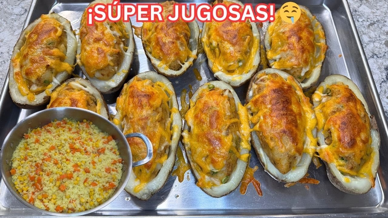 Papas Rellenas de Pollo al Horno | Receta Fácil y Deliciosa con Arroz Casero