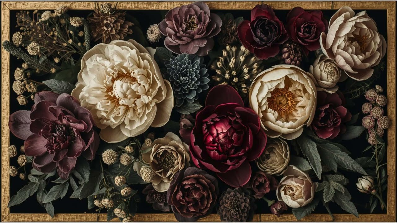 Dark Floral Still Life | Elegant Framed TV Art l 2 Hour Loop