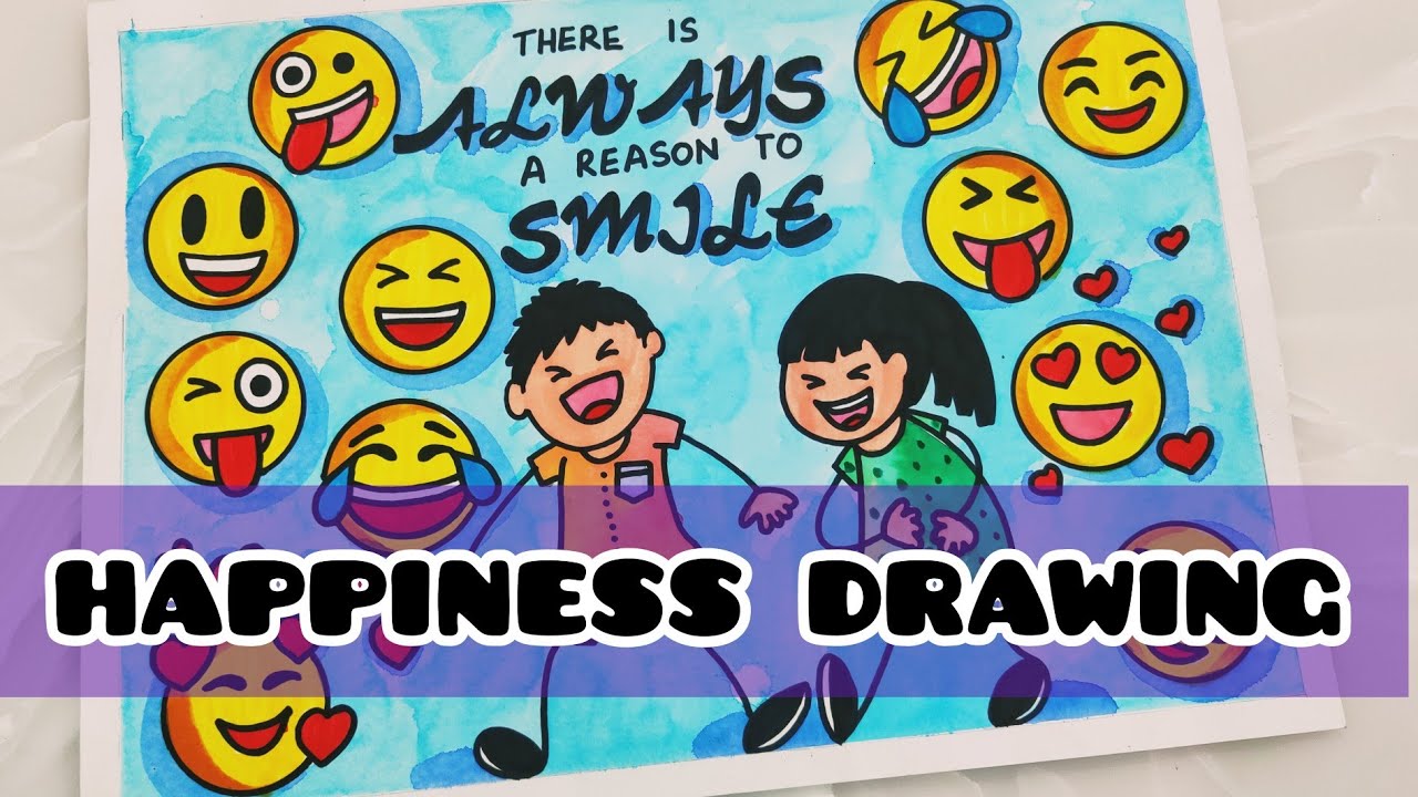 world emoji day drawing/happiness drawing ideas/school project happiness drawing/happiness poster