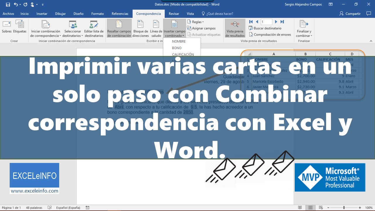 Imprimir varias cartas en un solo paso con Combinar correspondencia con Excel y Word | @EXCELeINFO