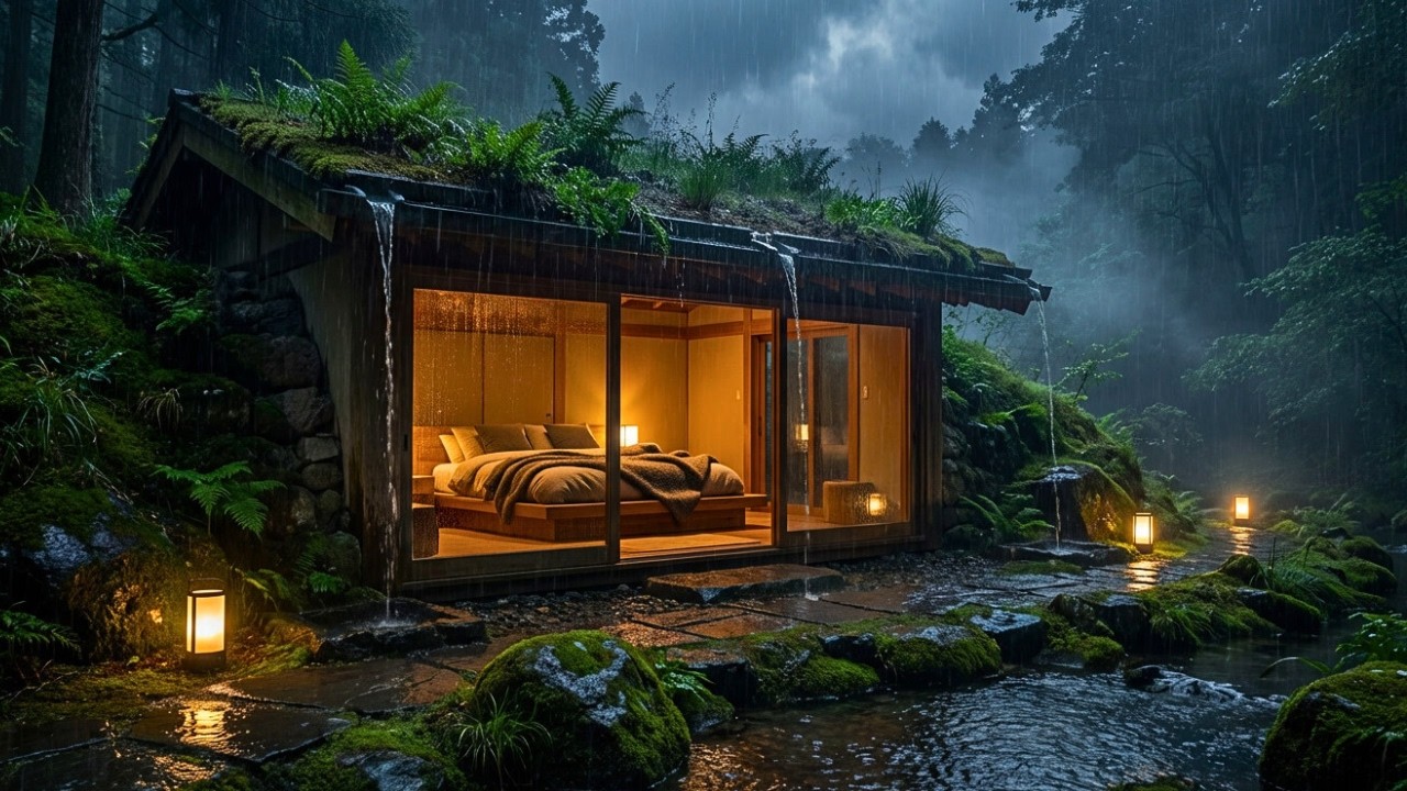 Relaxing Rain in the Forest Cabin for Deep Sleep, Anxiety, Overthinking, Insomnia & Stress Relief