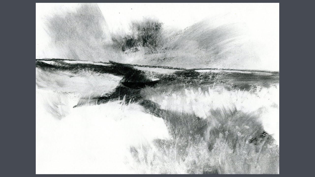 Abstract charcoal landscape drawing