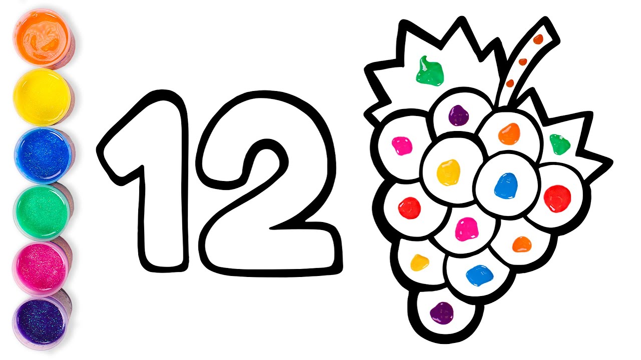 Dibuja y Colorea el Número 12 con las 12 Uvas 1️⃣2️⃣🥳🍇 Dibujos Fáciles