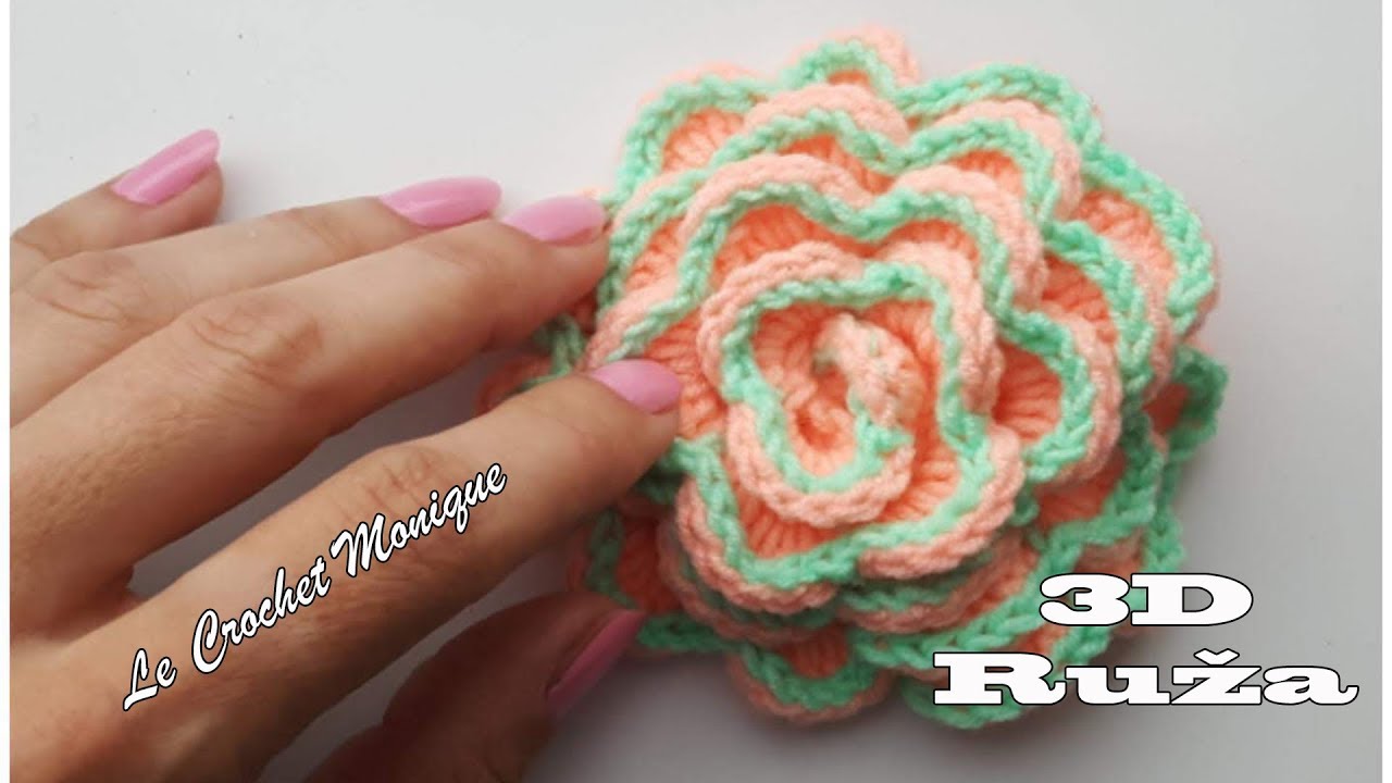 Háčkovaná 3D ruža/3D rose flower (US crochet term)