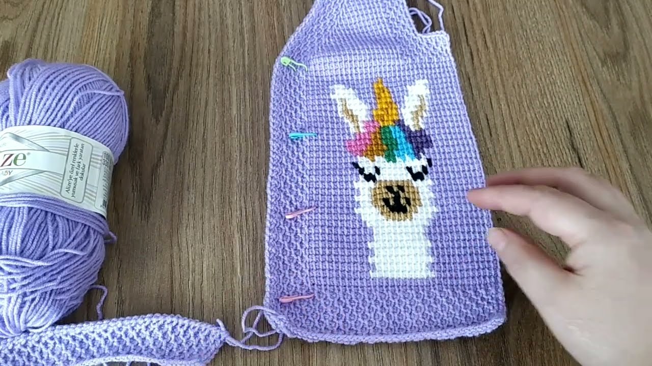 Tunus İşi Unicorn Yelek 2 Yaş Part 1 Tunisian Unicorn Vest for Age 2 Part 1