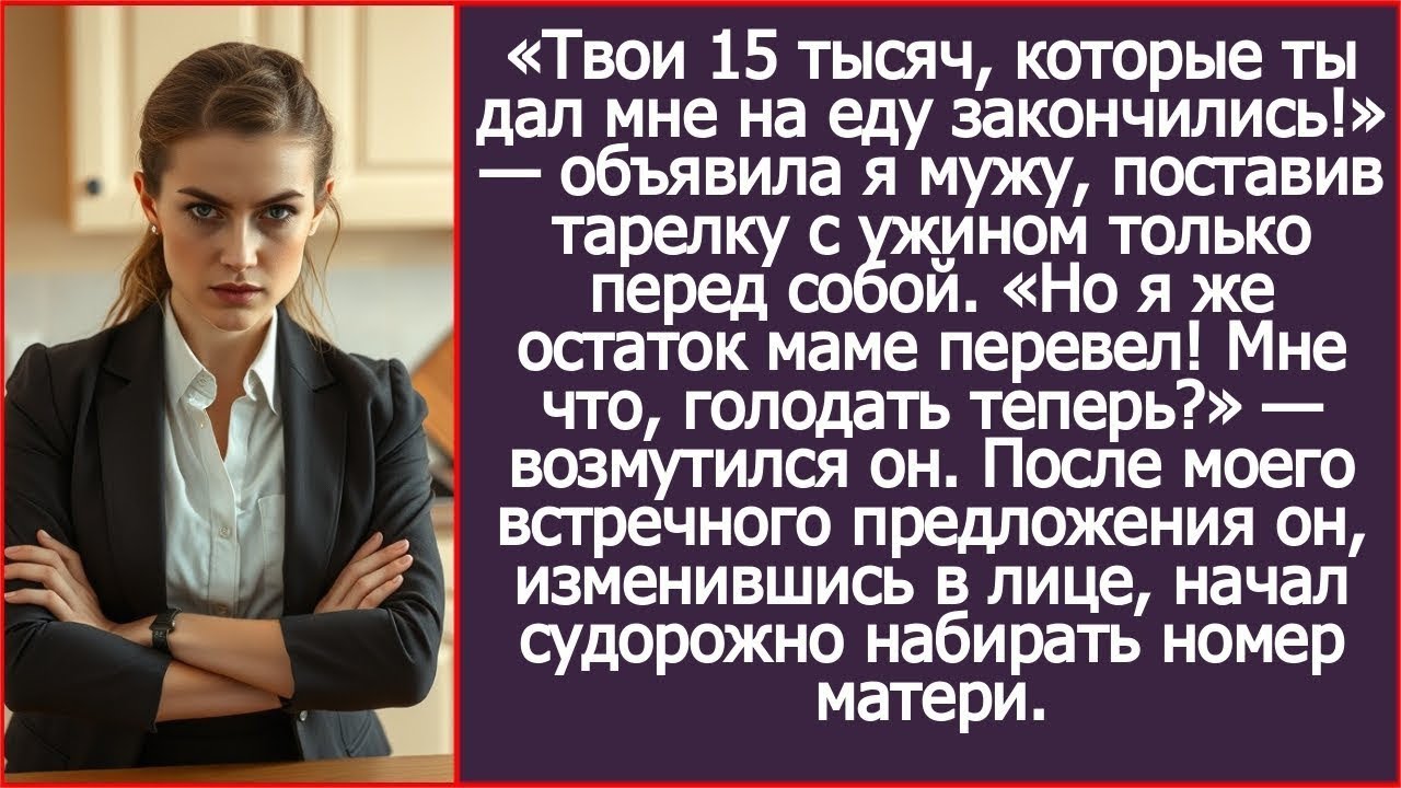 Твои 15 тысяч, которые ты дал на еду закончились! Я поставила тарелку с ужином только перед собой.