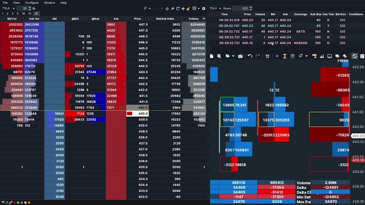TSLA Market Of Depth and Volume Footprint - 2026-01-26