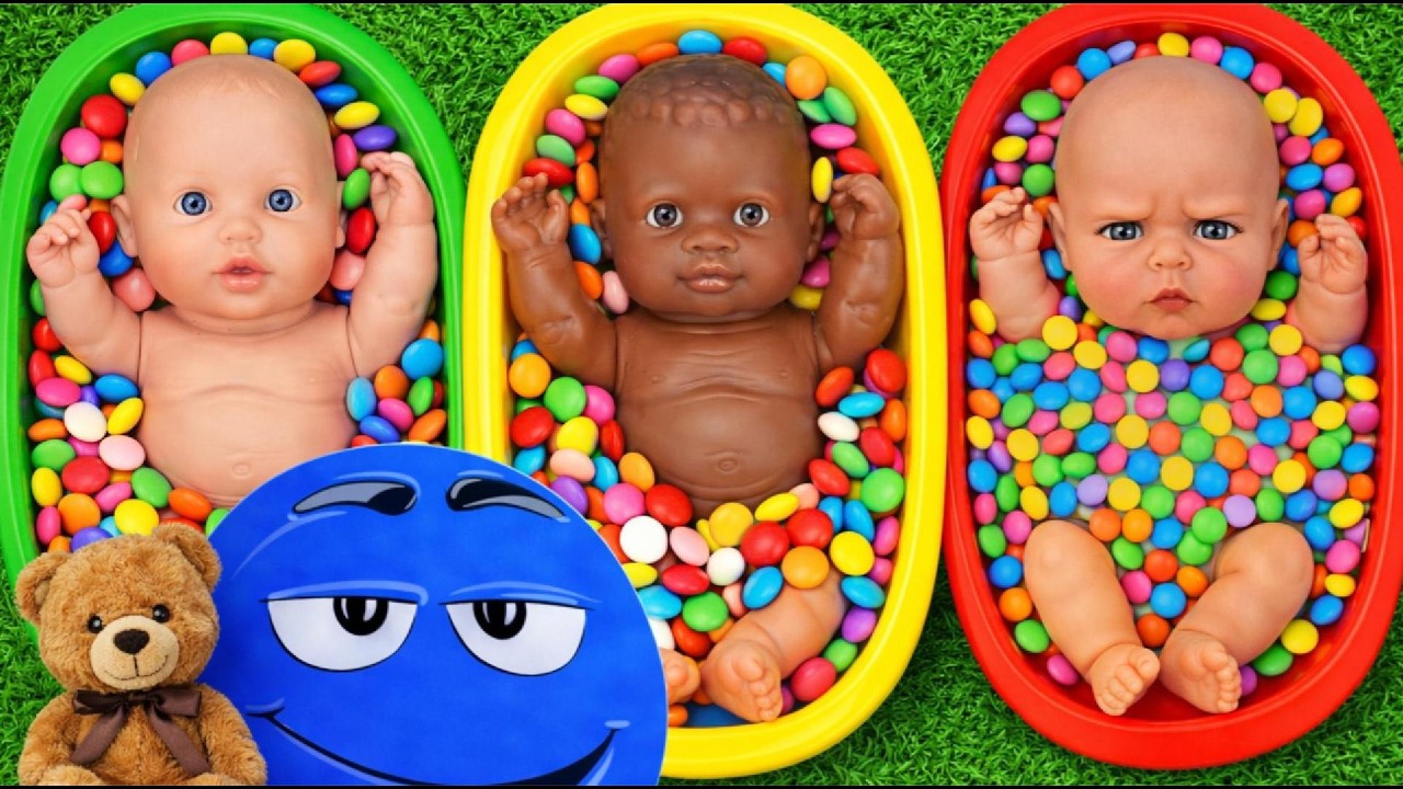 4 Minutes of Satisfying 3 Bathtubs with M&M's Candy & Slime Cutting Video