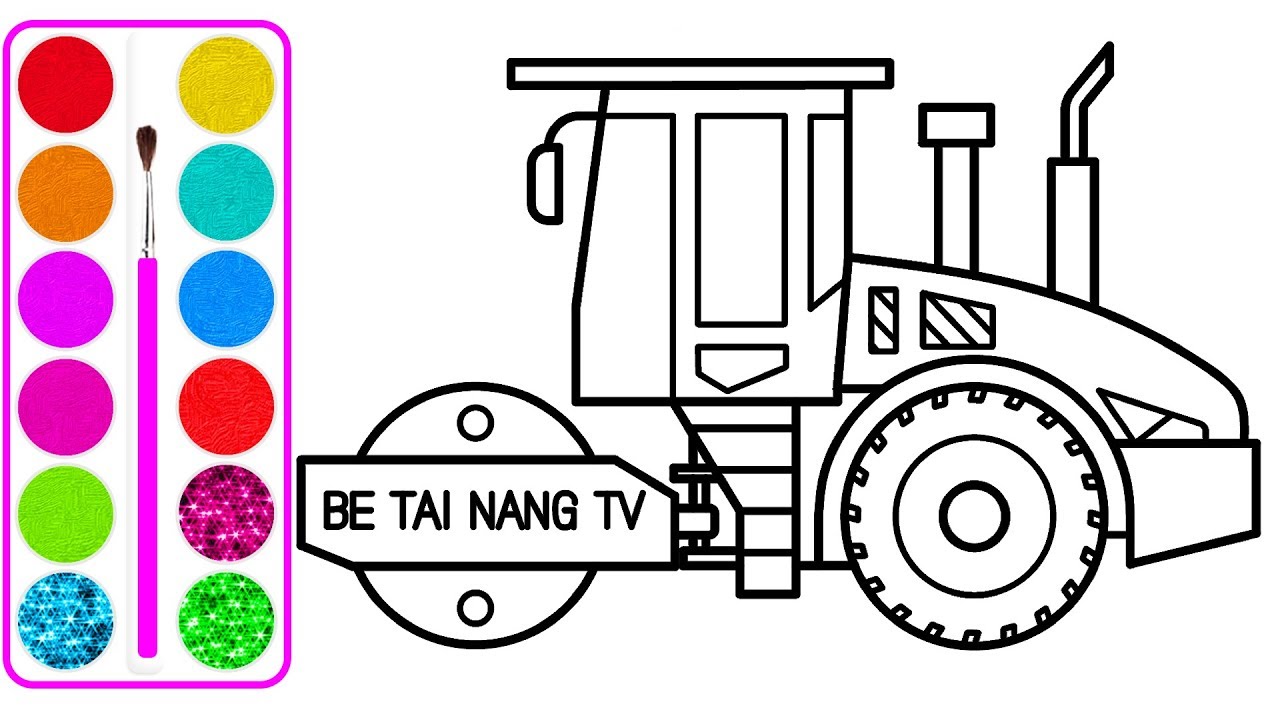 Xe lu cho bé vẽ | Dạy bé vẽ | Dạy bé tô màu | Road Roller Truck Drawing and Coloring