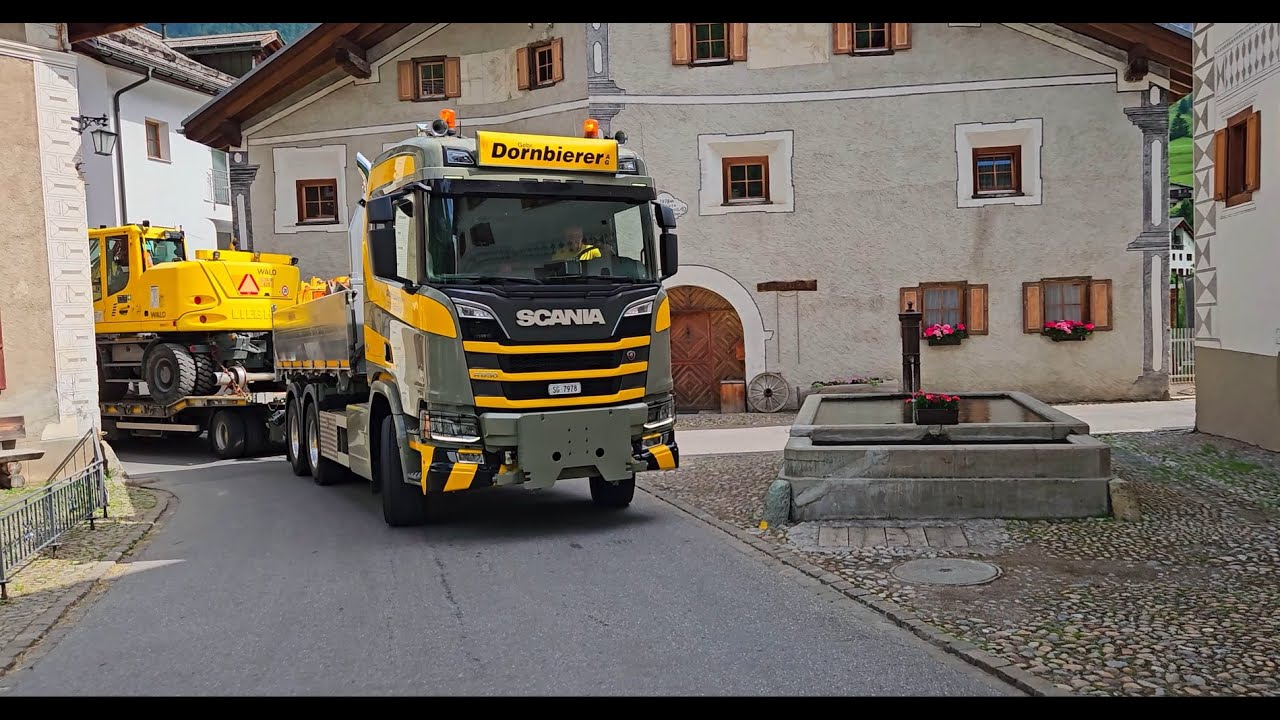 V8 SCANIA mit 50 Tonnen durch Bergün