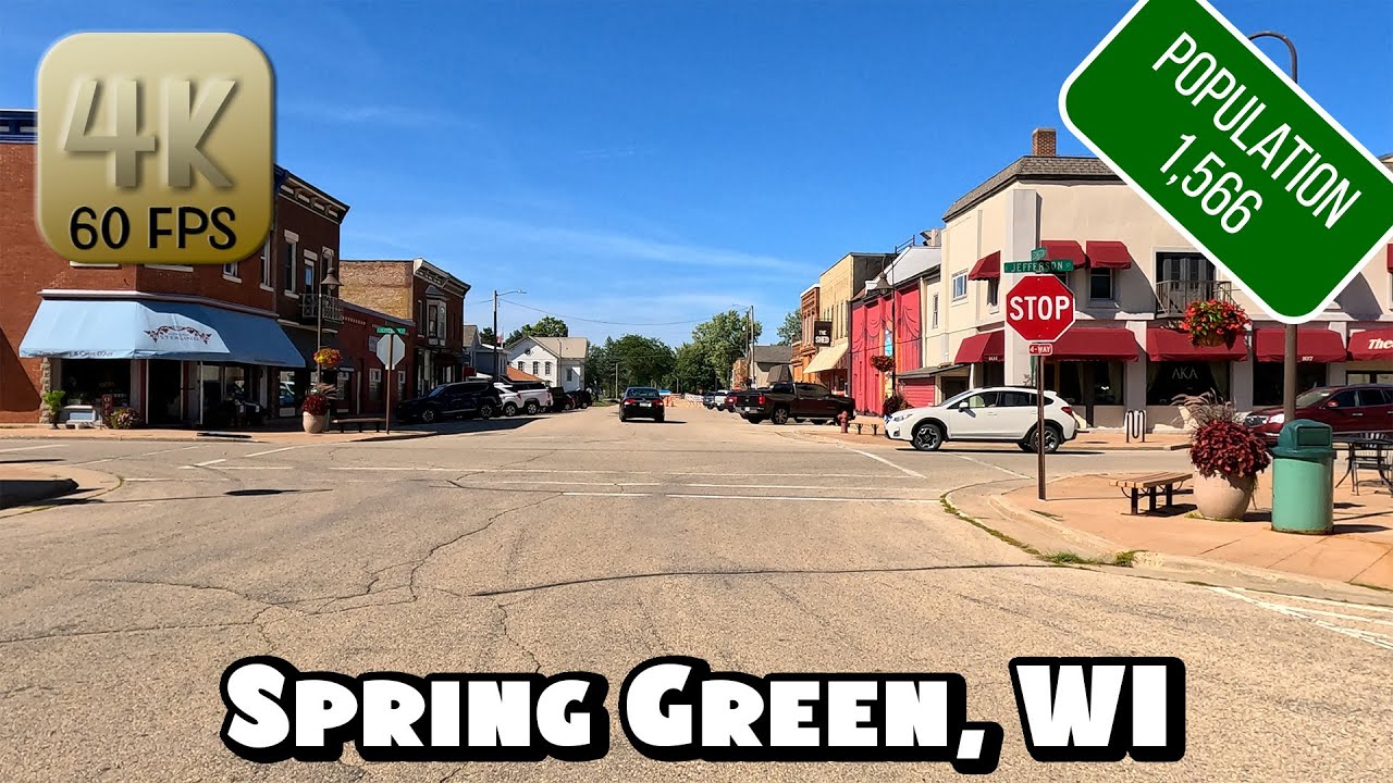 Driving Around Small Town Spring Green, Wisconsin in 4k Video