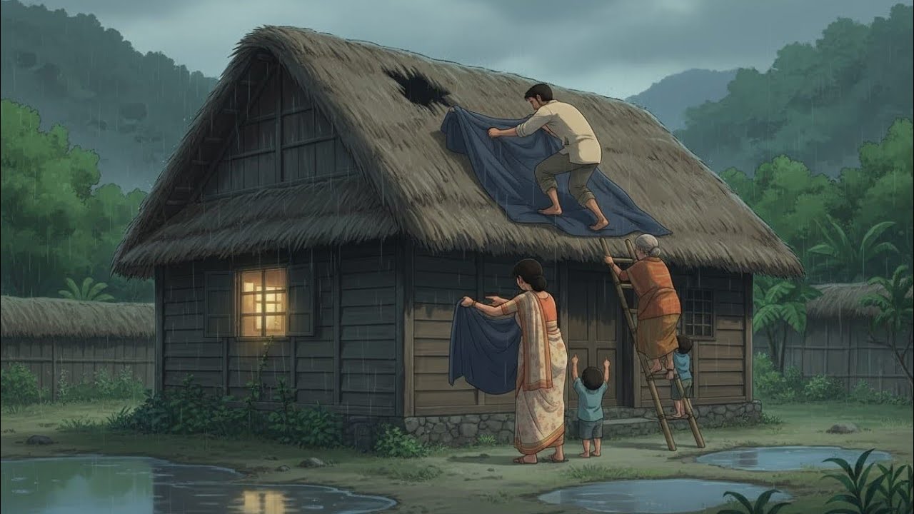 Stormy Rainy Village Life in India 🌧️ | Ghibli Style| Storm Ambience|stormy rain 