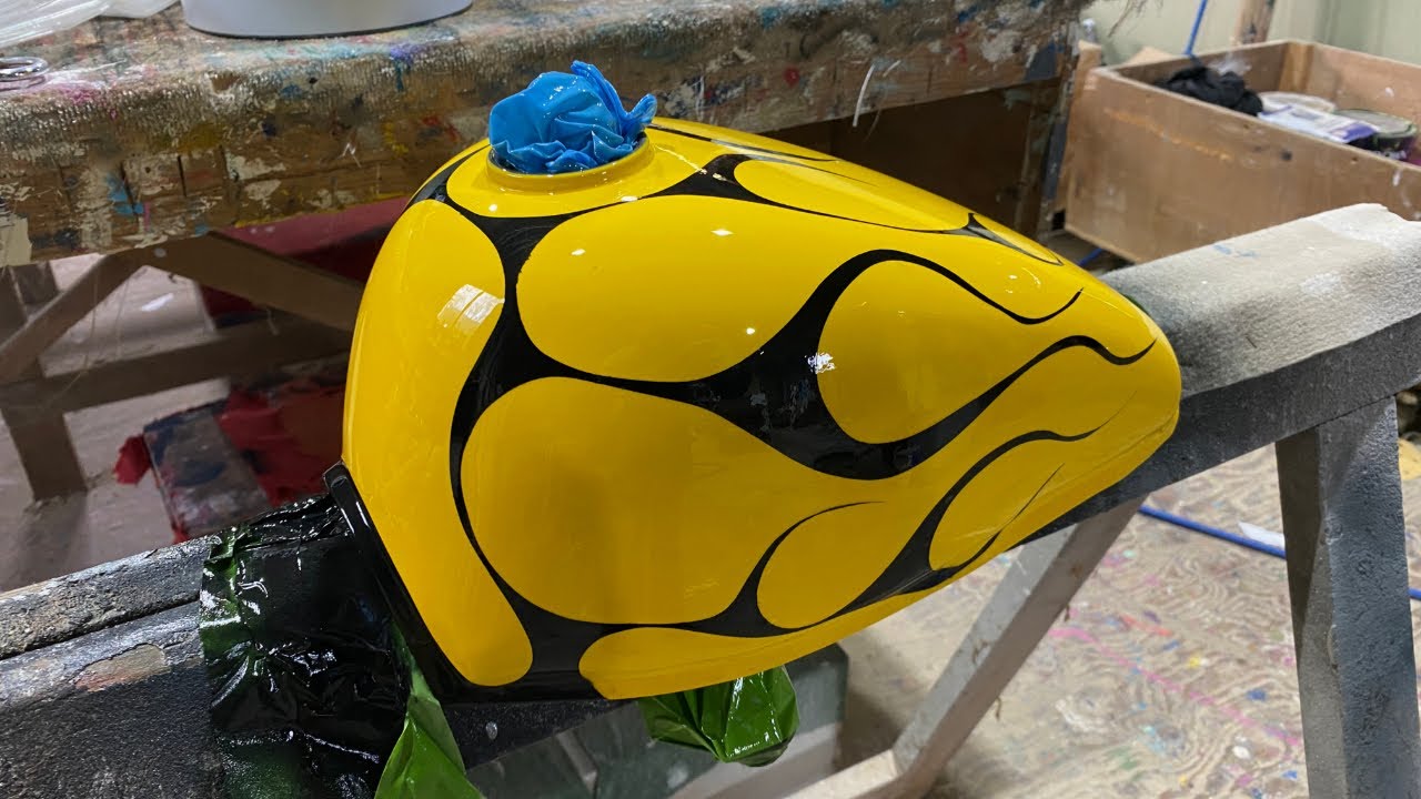 How To Paint a Custom Motorcycle Fuel Tank. DIY Rattle Can Flames MADE EASY!
