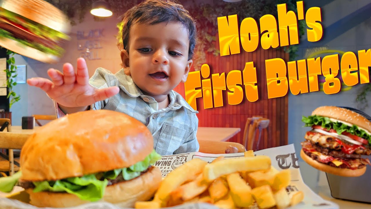Noah's first burger! පුංචි පුතා කාපු කෑම