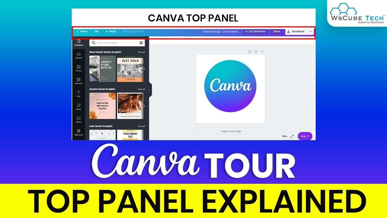 CANVA Editor Tour - Top Panel Explained | Canva Designing Guide