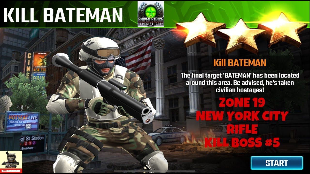 Campaign Zone 19 New York City Kill Bateman Rifle Kill Boss #5 Sniper strike : special ops