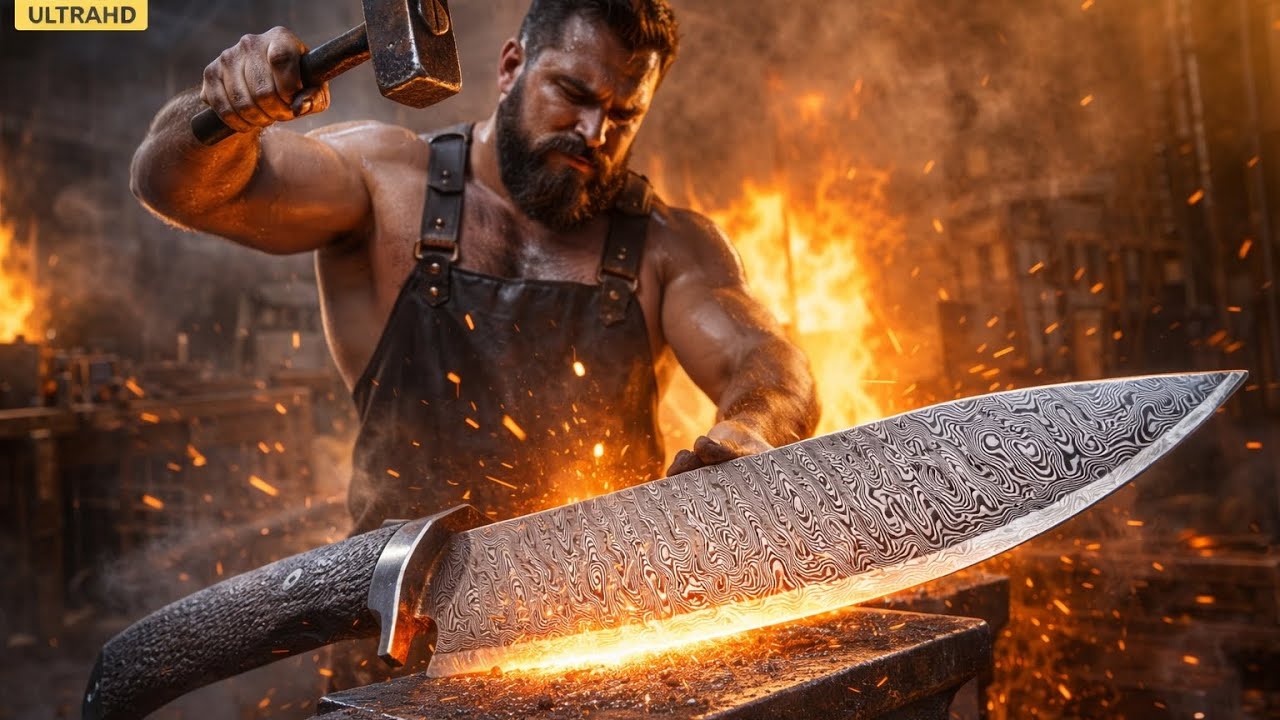 Handcrafted Damascus 101-layer knife production(Full process)
