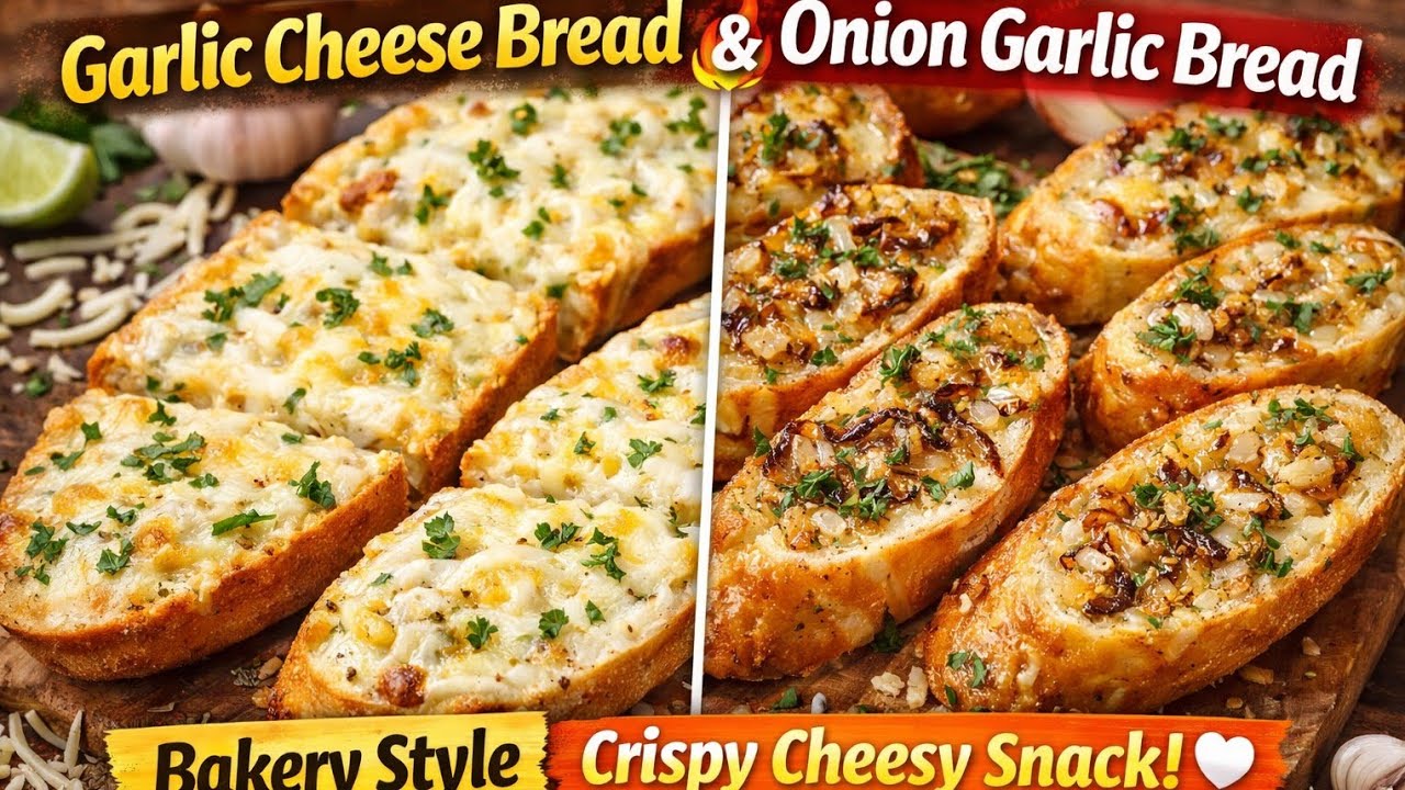 Cheesy Garlic Bread & Onion Garlic Bread | Easy Snack Recipe”🎉2 Types Garlic Bread 😍Cheese + Onion |