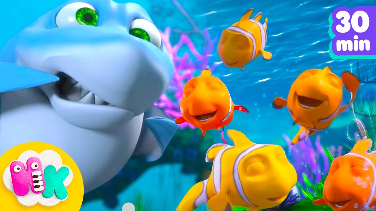 Cinq Petits Poissons dans l'eau 🐠🐟 Chansons avec des Animaux pour B&eacute;b&eacute;s | HeyKids en Fran&ccedil;ais