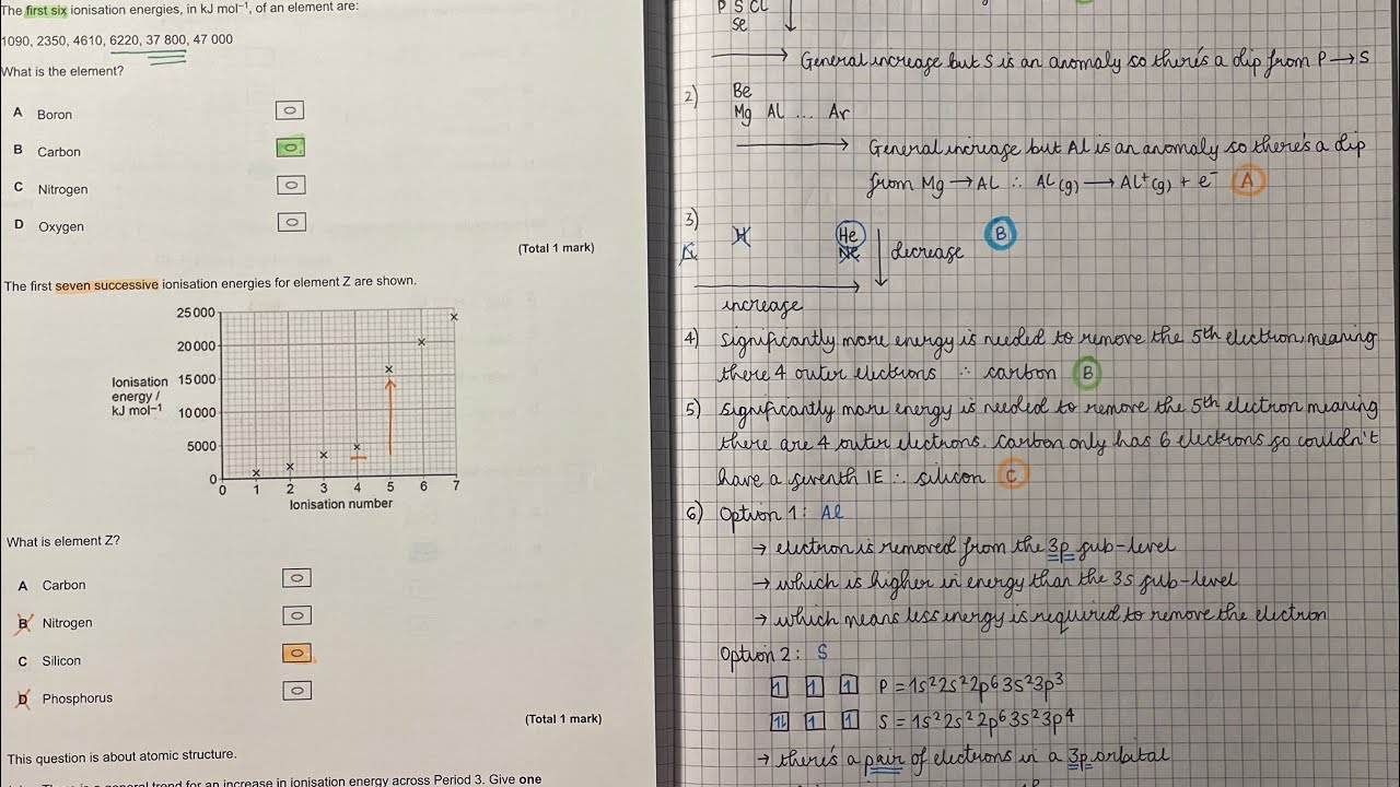 Worked exam answers - Multiple AQA ionisation energy questions 