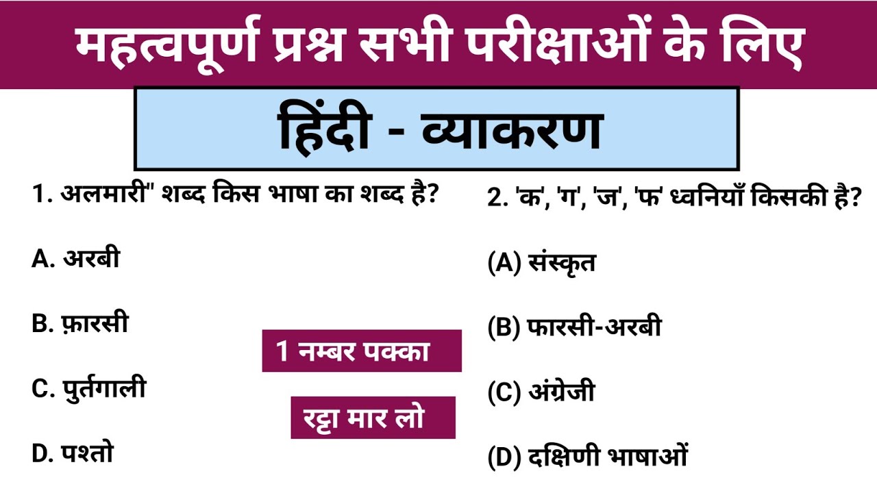 सामान्य ज्ञान | हिंदी व्याकरण से प्रश्न | general knowledge Question Answer
