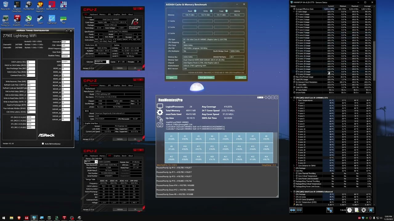 HCI Memtest | 14900KS DDR5 OC | 8600MHz CL38 2x24GB on Air | Stability Test | ASRock Z790i Lightning