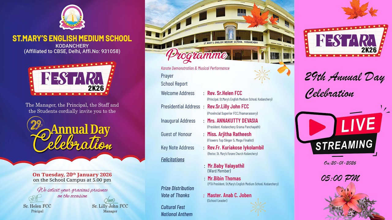 FESTARA 2K26 29th Annual Day Celebration,St Mary's English Medium School Kodanchery.