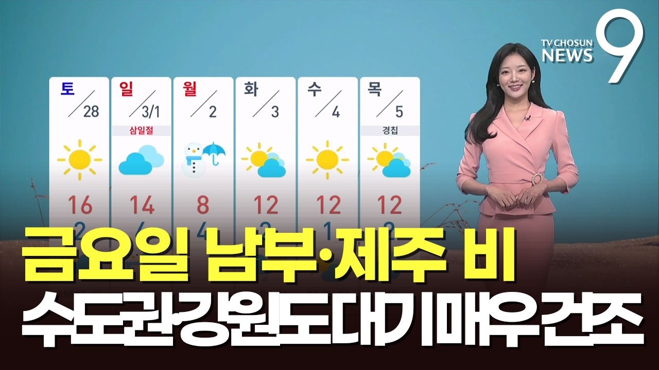 [날씨] 금요일 남부·제주 비…수도권·강원도 대기 매우 건조 [뉴스9]