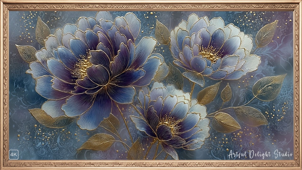 Delicate Flowers Metal Art 1 | Frame TV Art 4K | TV Screensaver | Gold Frame | Optional Audio